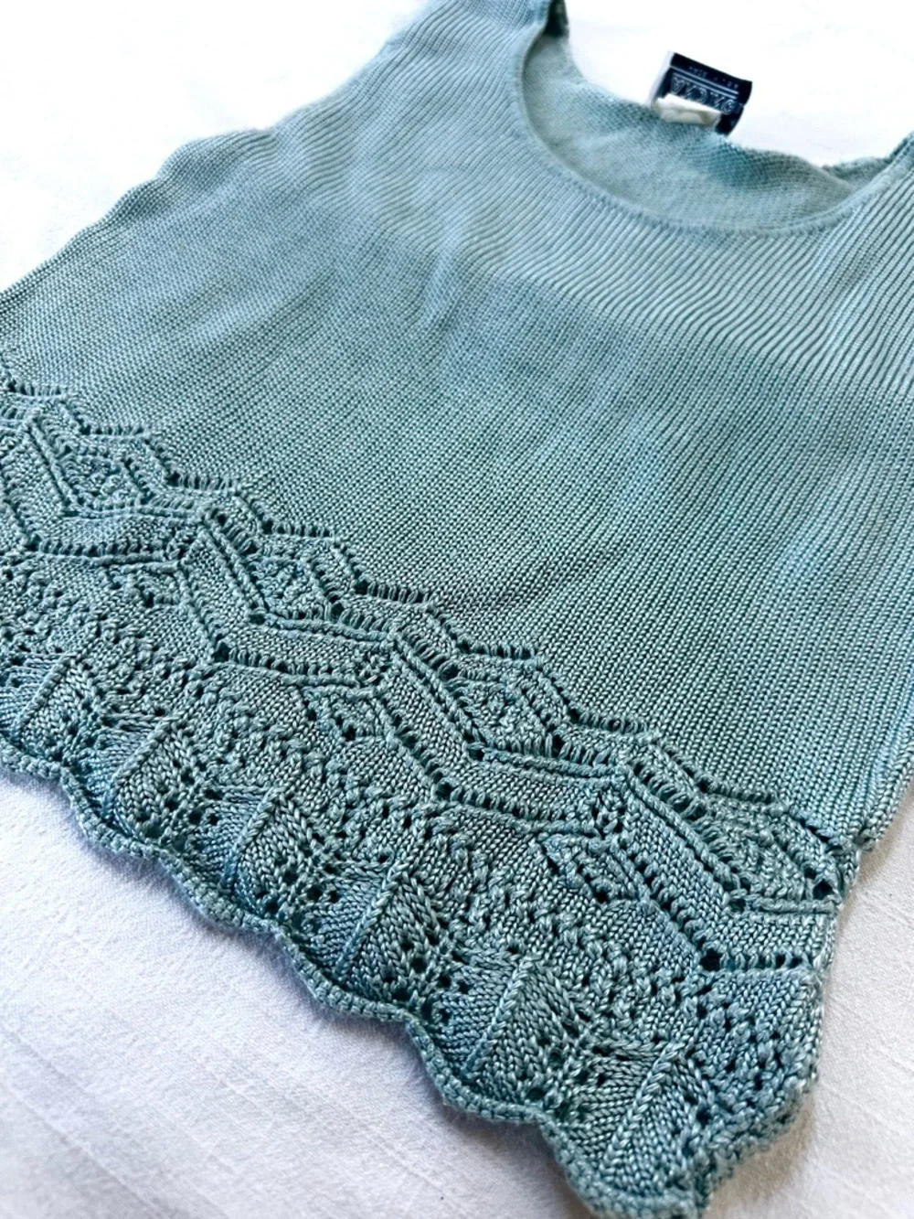 vintage aqua knit baby tank — cottagecore lace hem sweater vest by Knits Landing - Picture 5 of 6